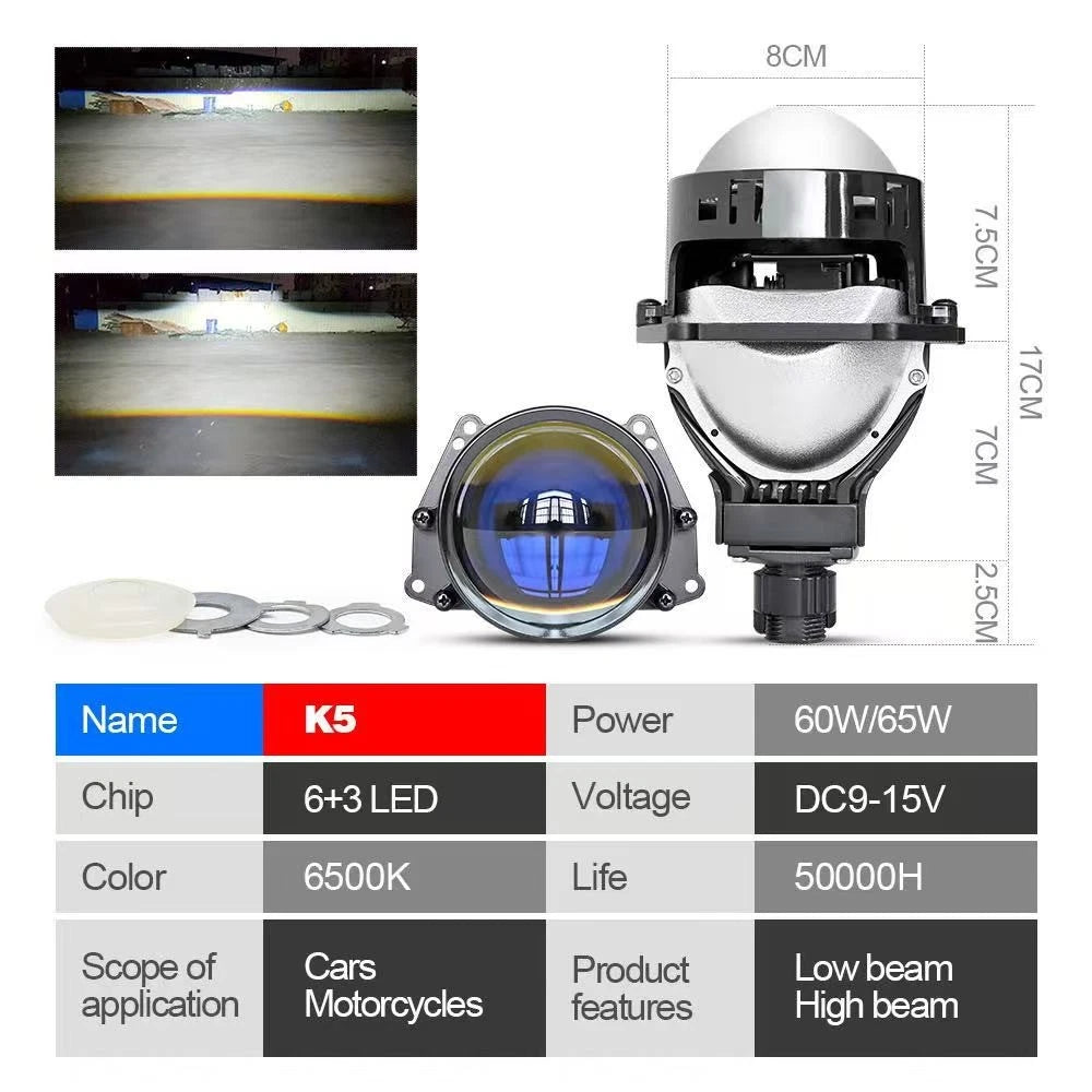 3" LED Projector Headlight Lens Kit H4 H7 9005/9006 – Universal Retrofit