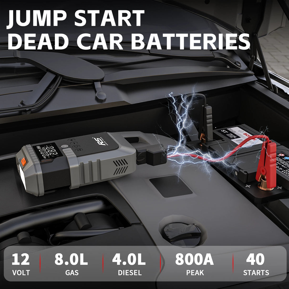 R5 Auto Tech 8000mAh Jump Starter with 150 PSI Air Compressor