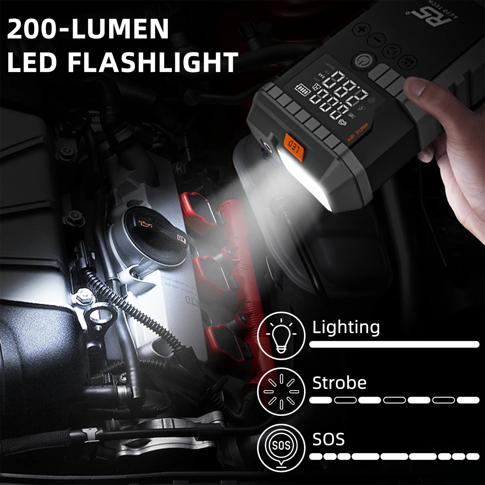 R5 Auto Tech 8000mAh Jump Starter with 150 PSI Air Compressor
