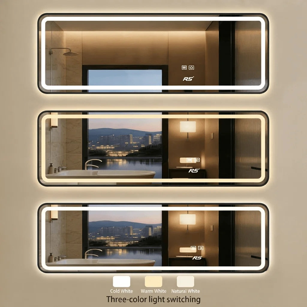 50x70cm LED Bathroom Mirror with Demister | Wall Mounted | 3 Colour Dimmable LED Light | Touch Sensor | IP44 Waterproof | Smart Vanity Mirror