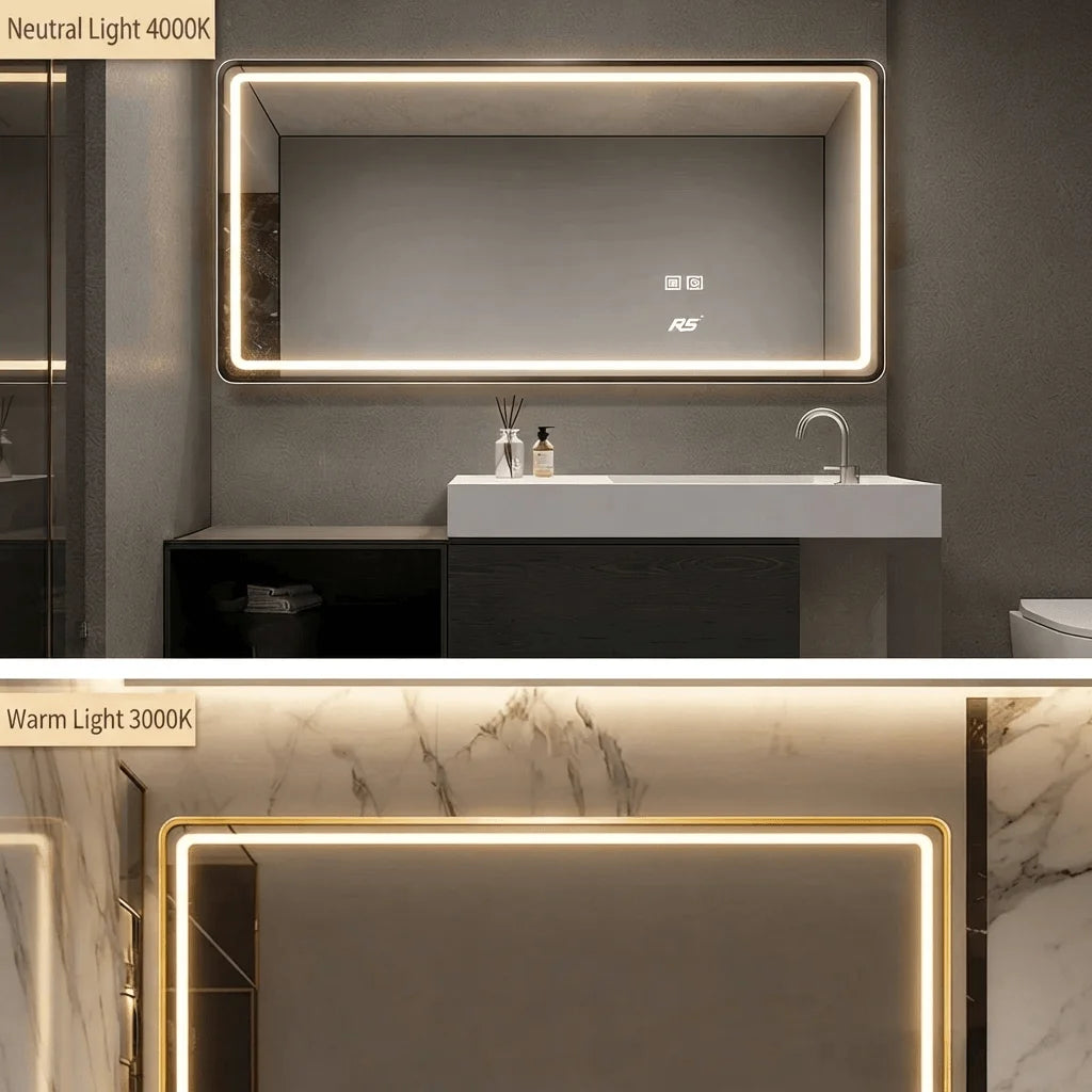 50x70cm LED Bathroom Mirror with Demister | Wall Mounted | 3 Colour Dimmable LED Light | Touch Sensor | IP44 Waterproof | Smart Vanity Mirror