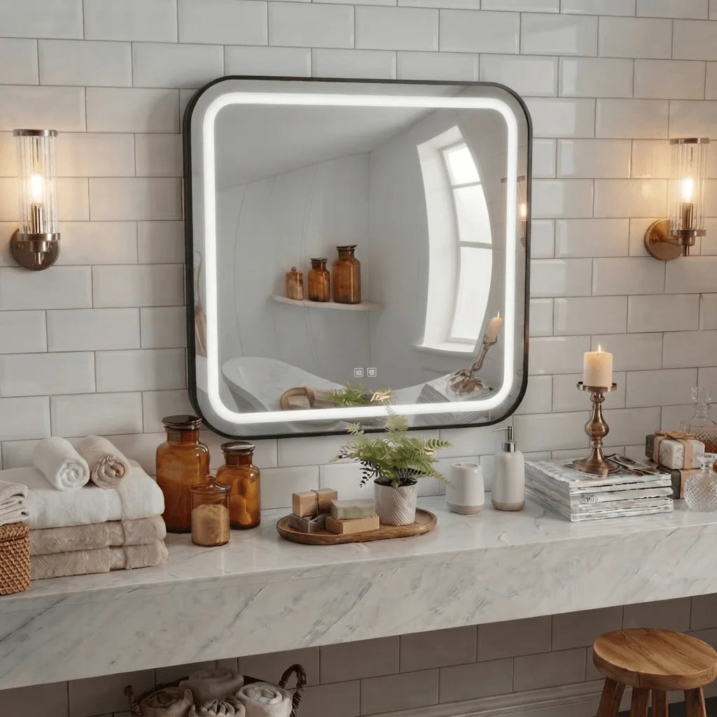 50x70cm LED Bathroom Mirror with Demister | Wall Mounted | 3 Colour Dimmable LED Light | Touch Sensor | IP44 Waterproof | Smart Vanity Mirror