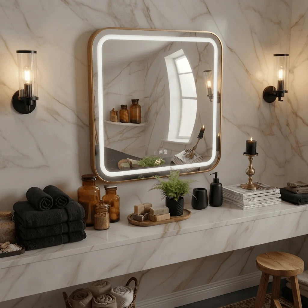 50x70cm LED Bathroom Mirror with Demister | Wall Mounted | 3 Colour Dimmable LED Light | Touch Sensor | IP44 Waterproof | Smart Vanity Mirror