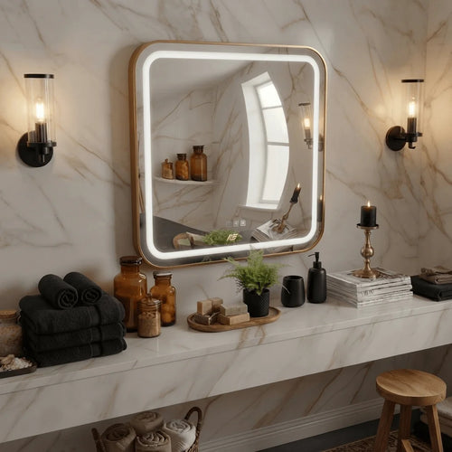 50x70cm LED Bathroom Mirror with Demister | Wall Mounted | 3 Colour Dimmable LED Light | Touch Sensor | IP44 Waterproof | Smart Vanity Mirror