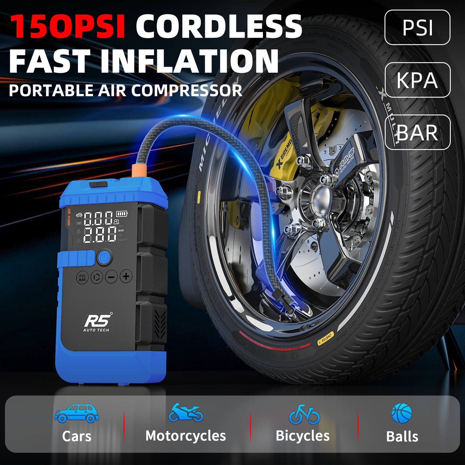 Car Jump Starter and Power Bank 8000mAh – 800A Peak, 4-in-1 with Air Compressor, Battery Booster. Blue