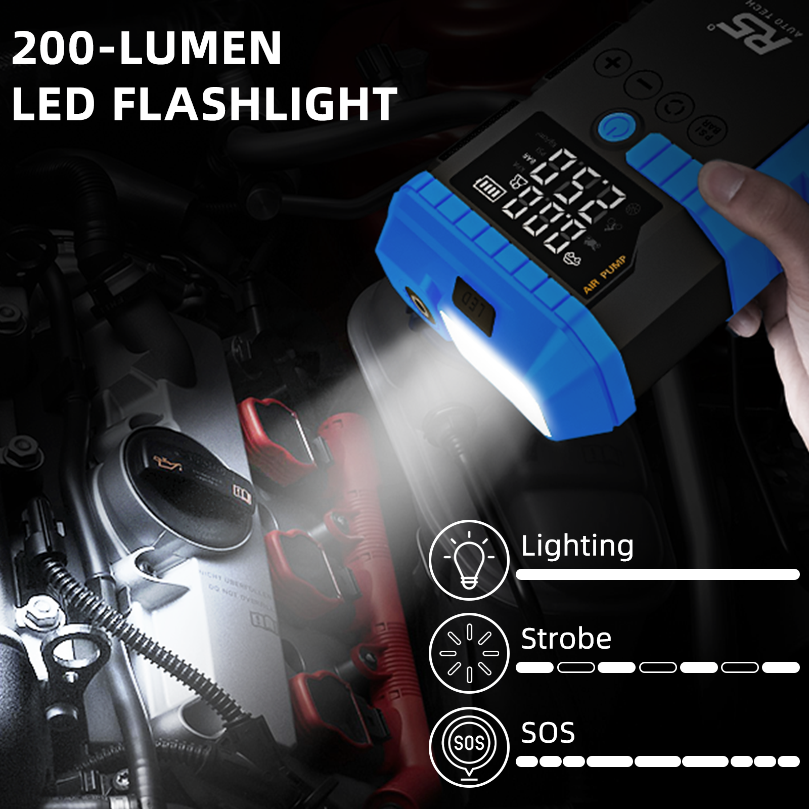 Car Jump Starter and Power Bank 8000mAh – 800A Peak, 4-in-1 with Air Compressor, Battery Booster. Blue