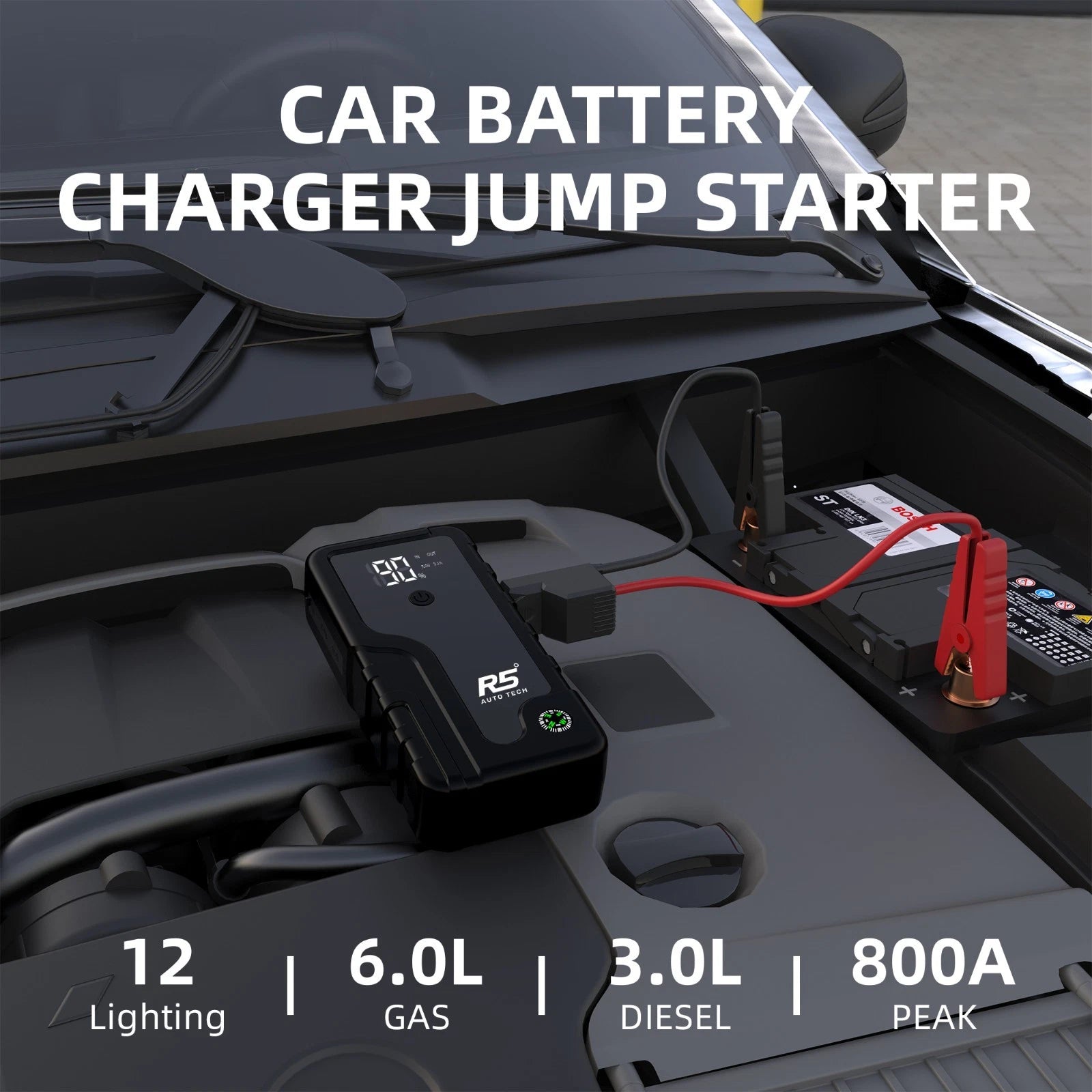 R5 Auto Tech 8000mAh Car Jump Starter – 6L Petrol & 4L Diesel