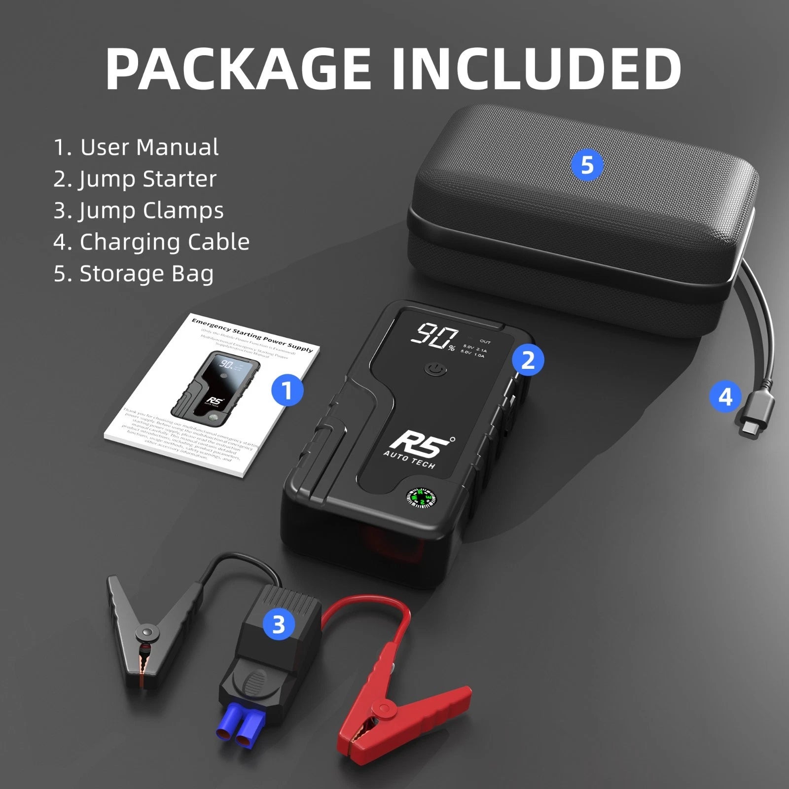 R5 Auto Tech 8000mAh Car Jump Starter – 6L Petrol & 4L Diesel