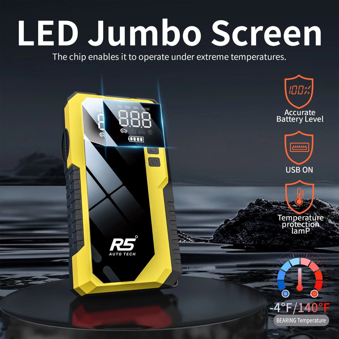 R5 Auto Tech 8000mAh Portable Tyre Inflator & Jump Starter