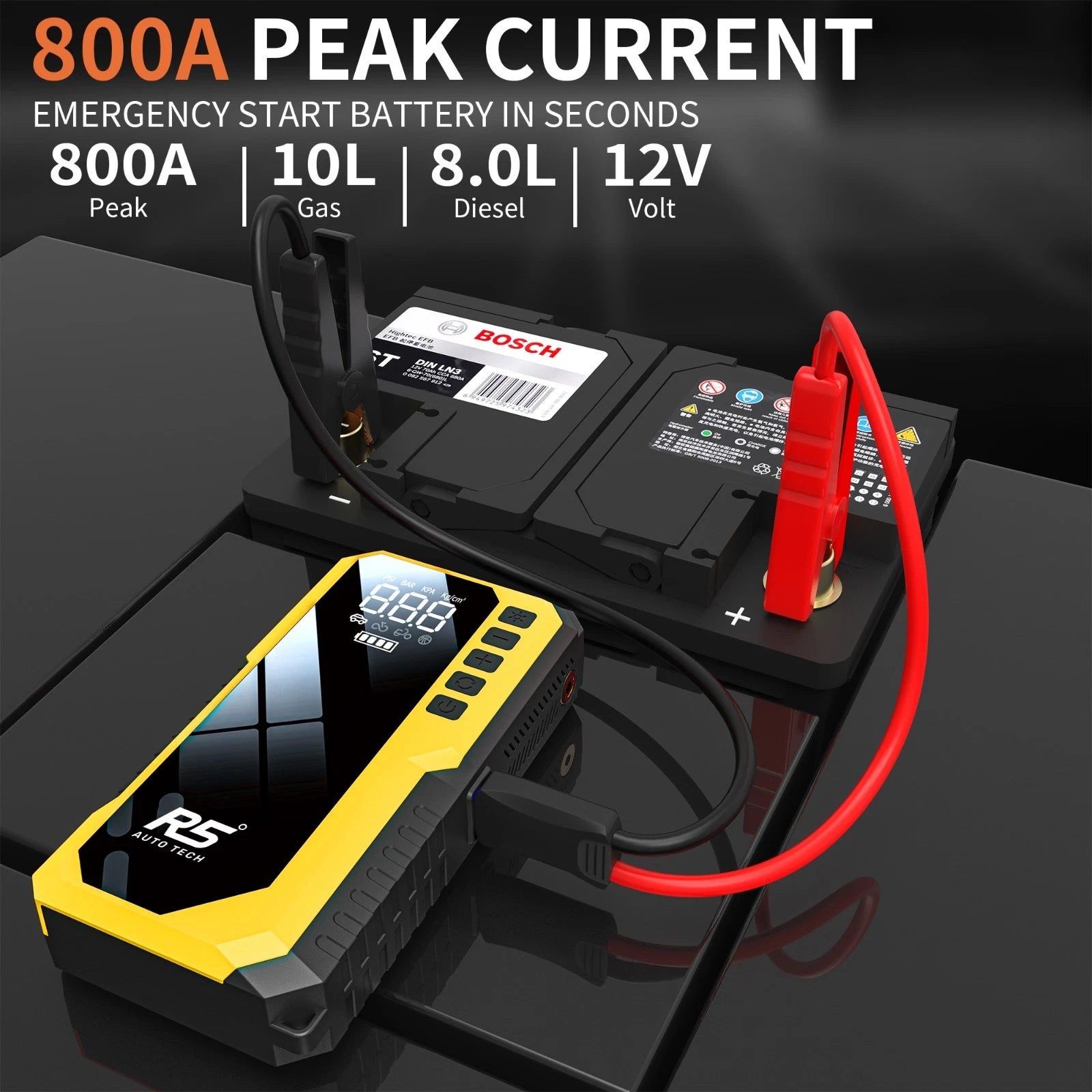 R5 Auto Tech 8000mAh Portable Tyre Inflator & Jump Starter