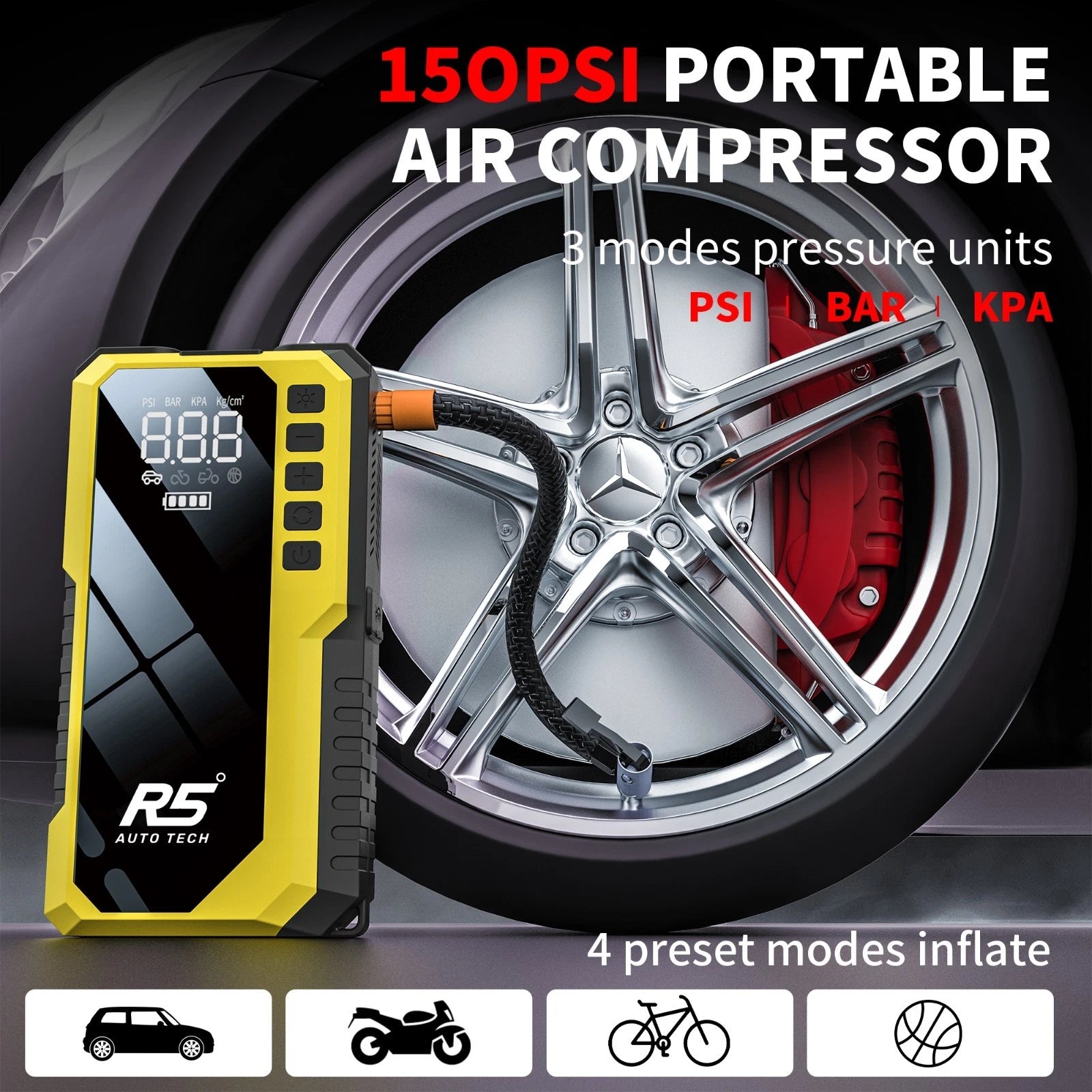 R5 Auto Tech 8000mAh Portable Tyre Inflator & Jump Starter