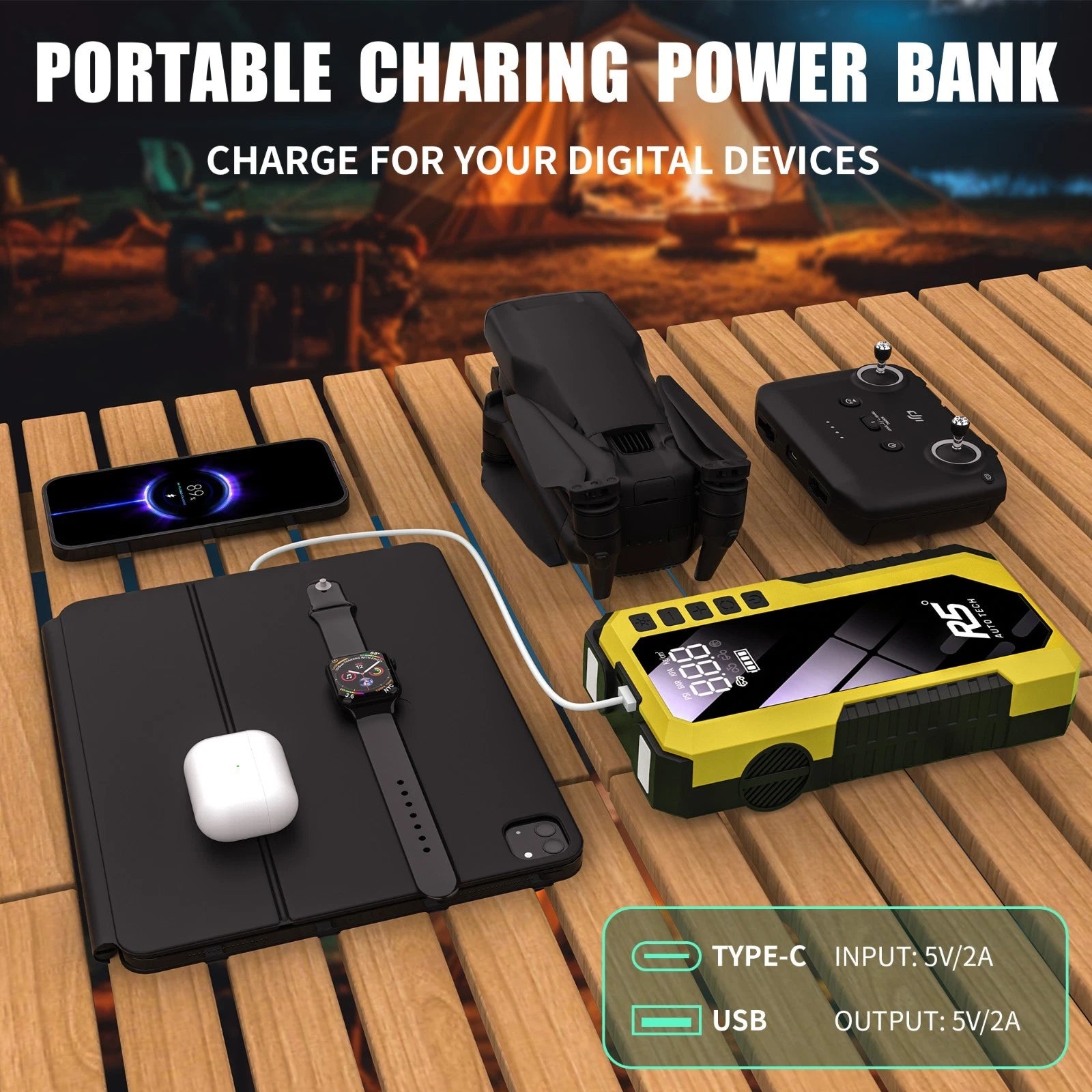 R5 Auto Tech 8000mAh Portable Tyre Inflator & Jump Starter